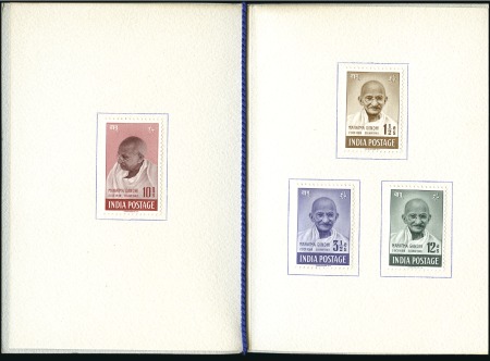 Stamp of India 1948 Gandhi set to 10R in a Courvoisier presentati