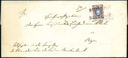 Stamp of Russia » Russia Imperial 1857-58 First Issue Arms perf. 14 3/4 : 15  (St. 2-4) 1858 (Sep 25) Entire to Riga with 1858 10k brown &