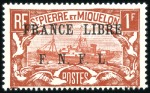 Stamp of Colonies françaises » St. Pierre et Miquelon 1941-42 Surcharge France libre FNFL sur 5c violet 