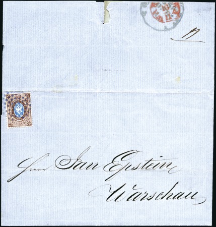 Stamp of Russia » Russia Imperial 1857-58 First Issue Arms perf. 14 3/4 : 15 (St. 2-4) 1858 (Nov 1) Wrapper to Warsaw with 10k brown & bl