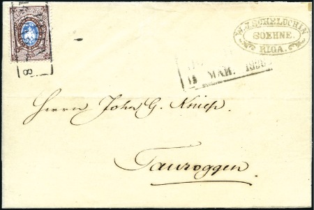 Stamp of Russia » Russia Imperial 1857-58 First Issue Arms perf. 14 3/4 : 15 (St. 2-4) 1858 (May 15) Wrapper to Tauroggen with 10k brown