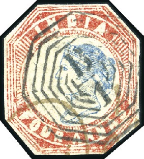 Stamp of India 1854-55 4a Blue and Red, third printing, head die