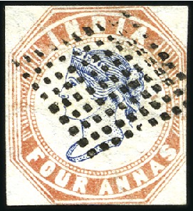 Stamp of India 1854-55 4a Blue and Red, first printing, head die