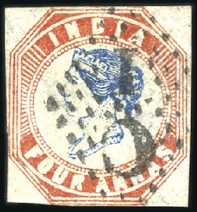 Stamp of India 1854-55 4a Blue and Red, third printing, head die