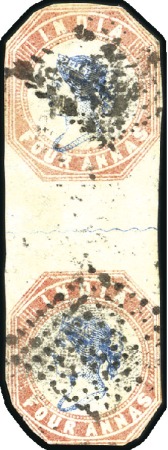Stamp of India 1854 4a Blue & Red vertical pair, 2nd printing hea