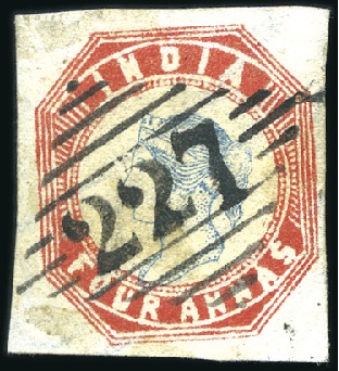 Stamp of India 1854 4a Blue & Red, frame II head III, with fine t