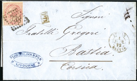 Stamp of France 1872 GC 338 de Bastia sur Italie 40c (pli) sur let