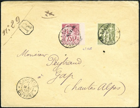 Stamp of Colonies françaises » Guyane française 1896 Env. recommandé de Cayenne pour Gap avec Sage