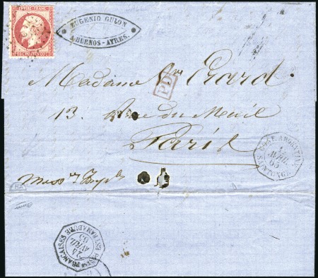 Stamp of France 1865 Pli de Buenos-Ayres pour Paris avec 80c Empir