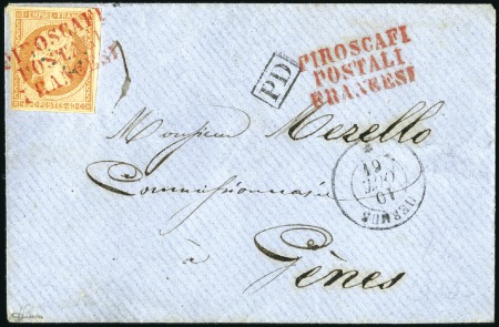 Stamp of France 1861 Superbe frappe rouge "PIROSCAFI POSTALI FRANC