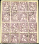 Stamp of Switzerland / Schweiz » Sitzende Helvetia Gezaehnt » Briefmarken 1881 Faserpapier 50C lila, vier Viererblöcke auf Teil einer Begleit-Adresse
