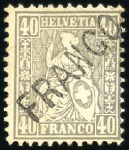 Stamp of Switzerland / Schweiz » Sitzende Helvetia Gezaehnt » Briefmarken 1867-1878 40C grau, entwertet mit Stabstempel FRANCO