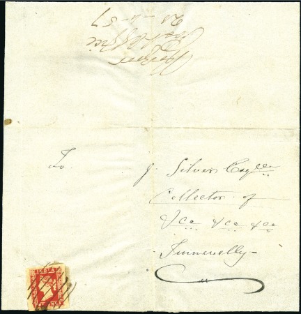Stamp of India MANUSCRIPT: 1857 (Apr 20) Entire from Honsoor to T