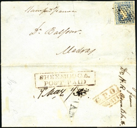Stamp of India CACHETS: 1855 (May 7) Entire to Madras with 1854 1