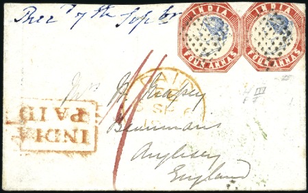 Stamp of India JC TYPE 1: 1855 (Jul 17) Envelope to Wales with tw