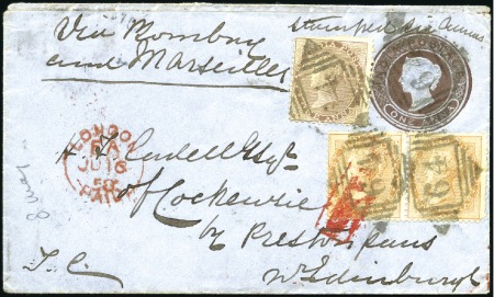 Stamp of India JC TYPE 8: 1858 1a Postal stationery envelope from