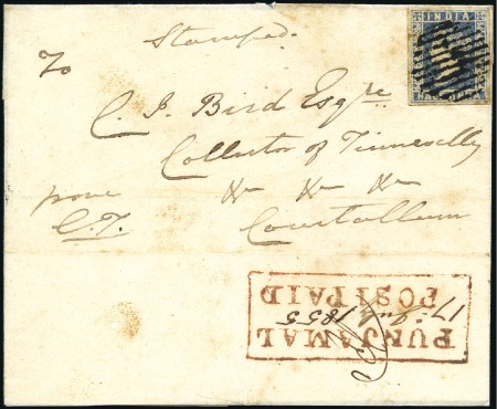 Stamp of India JC TYPE 2c: 1855 (Jul 17) Wrapper from Punjamal wi
