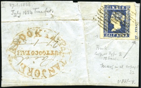 Stamp of India PUTTOOCOTAH: Fragment with 1854 1/2a blue, good to