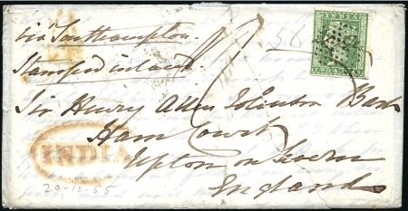 Stamp of India JC TYPE 1c: 1855 (Dec 20) Envelope to England with