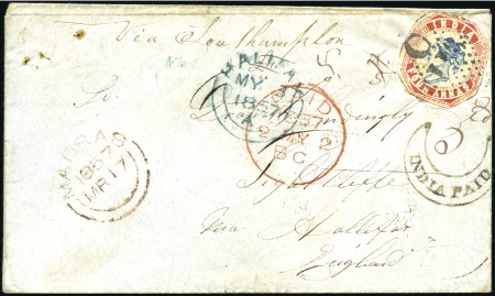 Stamp of India JC TYPE 6: 1857 (Mar 16) Envelope from Poonamallal