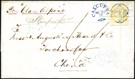 Stamp of India JC TYPE 9: 1864 (Nov 26) Wrapper to CHINA with 185