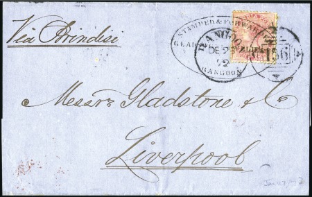 Stamp of India » Used Abroad BURMA: 1872 (Dec 23) Wrapper to England with 1868