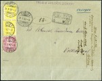 Stamp of Switzerland / Schweiz » Sitzende Helvetia Gezaehnt » Frankaturen 15C gelb (2), Faserpapier, und 10C karmin, Faserpapier