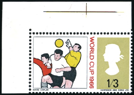 Stamp of Great Britain » Queen Elizabeth II 1966 World Cup 1s3d mint nh top left corner margin