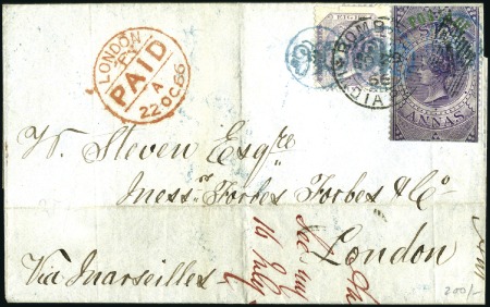Stamp of India JC TYPE B4a: 1866 (Sep 20) Envelope to England wit