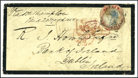 Stamp of India JC TYPE 26: 1856 (Mar 20) Mourning envelope to Ire