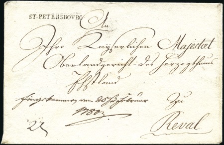 Stamp of Russia » Russia Imperial Pre-Stamp Postal History 1780 Envelope bearing straightline 'ST.PETERSBOURG