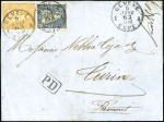 Stamp of Switzerland / Schweiz » Sitzende Helvetia Ungezähnt » 1857-62 Berner Druck, Dickes Papier 20Rp orange in Ausgabenmischfrankatur