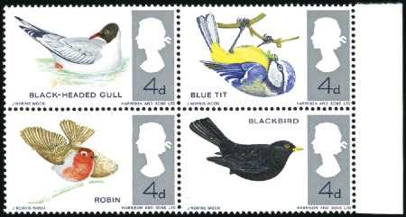 Stamp of Great Britain » Queen Elizabeth II 1966 Birds 4d mint nh se-tenant block of four with