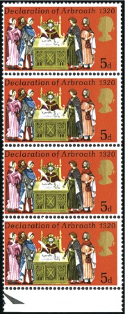 Stamp of Great Britain » Queen Elizabeth II 1970 Anniversaries 5d mint nh vertical strip of fo
