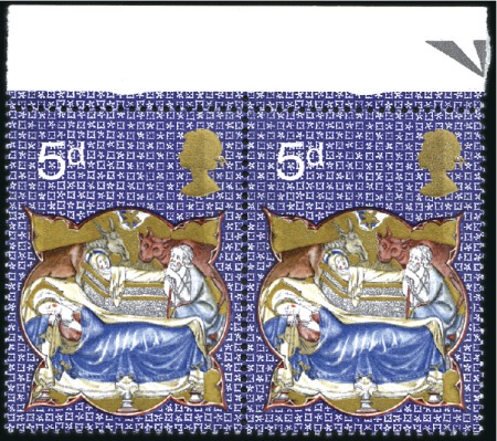 Stamp of Great Britain » Queen Elizabeth II 1970 Christmas 5d mint nh top marginal pair, showi