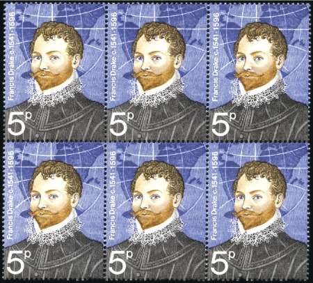 Stamp of Great Britain » Queen Elizabeth II 1973 Explorers 5p mint nh block of six, each showi