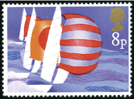 Stamp of Great Britain » Queen Elizabeth II 1975 Sailing 8p mint nh single & used single, show