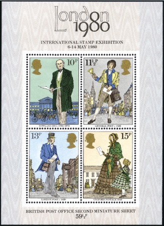 Stamp of Great Britain » Queen Elizabeth II 1980 Rowland Hill mint nh miniature sheet, showing