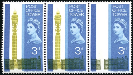 Stamp of Great Britain » Queen Elizabeth II 1965 Post Office Tower 3d mint nh horizontal strip