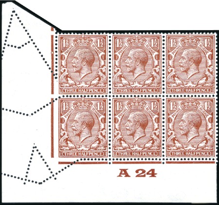 Stamp of Great Britain » King George V 1924-26 Block Cypher 1 1/2d mint bottom left corne