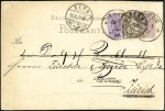 Stamp of Switzerland / Schweiz » Sitzende Helvetia Gezaehnt » Frankaturen 5C braun auf nachfrankierter Deutscher Ganzsachenkarte