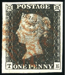 Stamp of Great Britain » 1840 1d Black and 1d Red plates 1a to 11 1840 1d black, plate 1b TE, good to very large mar