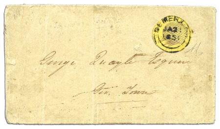 Stamp of British Guiana 1850-51 4 cents black on orange, with initials of 