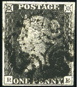 Stamp of Great Britain » 1840 1d Black and 1d Red plates 1a to 11 1840 1d Black, plate 11 RE, clear to good margins