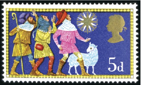 Stamp of Great Britain » Queen Elizabeth II 1969 Christmas 5d mint nh, showing GREEN OMITTED,