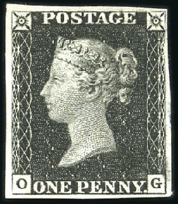 Stamp of Great Britain » 1840 1d Black and 1d Red plates 1a to 11 1840 1d black, plate 1b OG, unused with close to g
