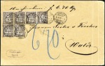 Stamp of Switzerland / Schweiz » Sitzende Helvetia Gezaehnt » Briefmarken 1881 Faserpapier 5C braun, Viererblock und Paar