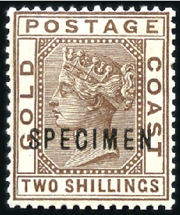 Stamp of Gold Coast 1884-91 2 1/2d to 2s set of four with SPECIMEN ovp