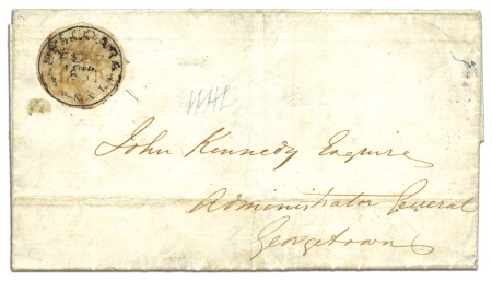 Stamp of British Guiana 1850-51 4 cents black on lemon-yellow, used on cov