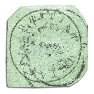 Stamp of British Guiana 1850-51 8 cents black on blue-green, Townsend Type